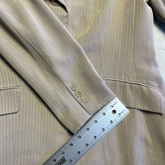 KASPER Women's Blazer Single Breasted Jacket 12P Brown Stripped Career Office - Picture 12 of 12